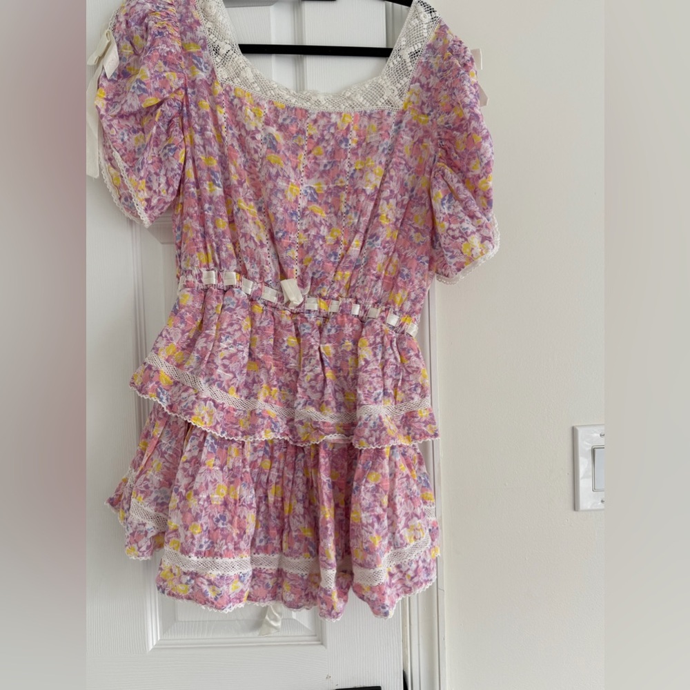 LovehShack fancy Floral Ruffle Tiered Dress with Lace Trim - Picture 2 of 3